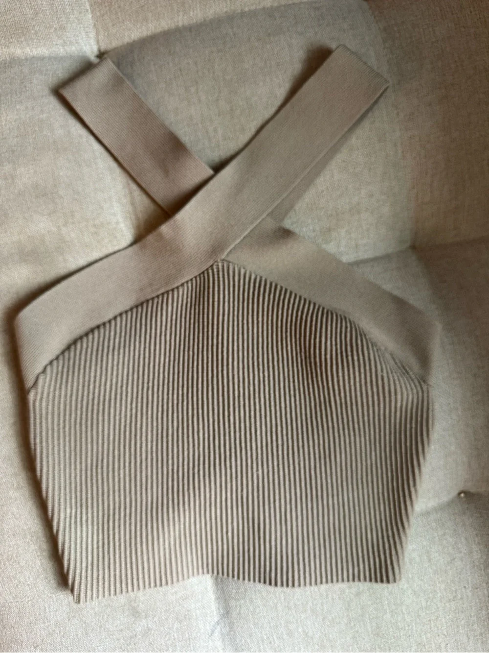 BABATON Sculpt Knit Criss Cross Crop Top Tan XS